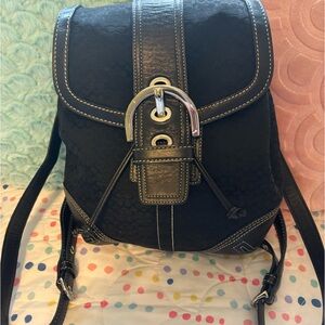 COACH Black leather and canvas flip top backpack bag, medium